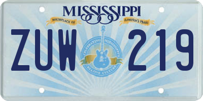MS license plate ZUW219