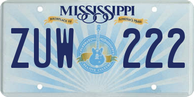 MS license plate ZUW222