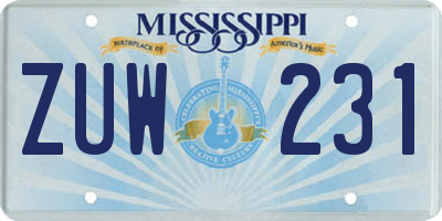 MS license plate ZUW231
