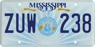 MS license plate ZUW238