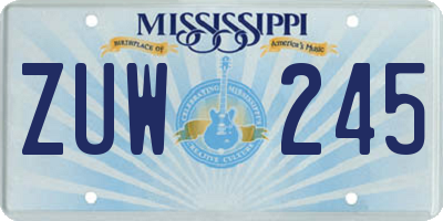 MS license plate ZUW245
