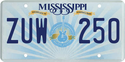 MS license plate ZUW250