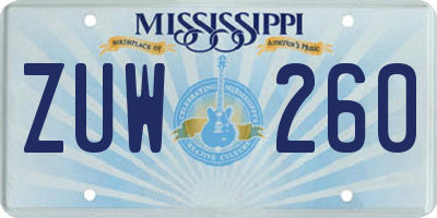MS license plate ZUW260