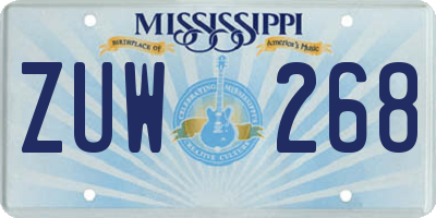 MS license plate ZUW268