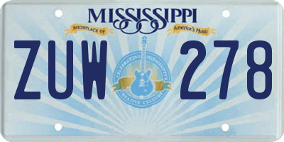 MS license plate ZUW278