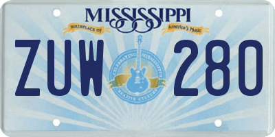 MS license plate ZUW280