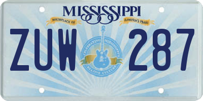 MS license plate ZUW287