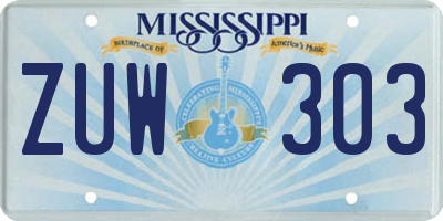 MS license plate ZUW303