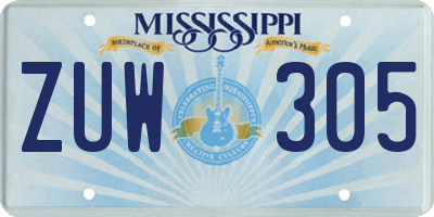 MS license plate ZUW305