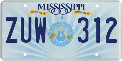 MS license plate ZUW312