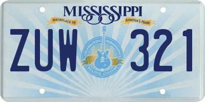 MS license plate ZUW321