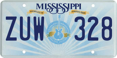 MS license plate ZUW328