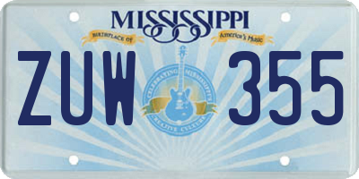 MS license plate ZUW355