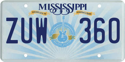 MS license plate ZUW360
