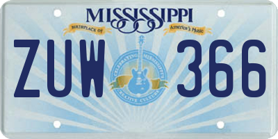 MS license plate ZUW366