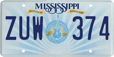 MS license plate ZUW374