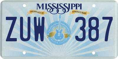 MS license plate ZUW387