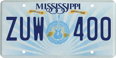 MS license plate ZUW400