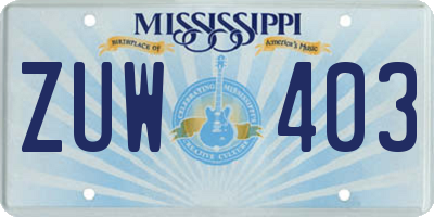 MS license plate ZUW403