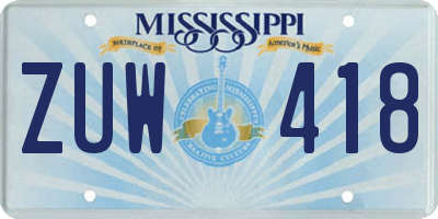 MS license plate ZUW418