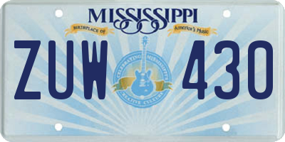 MS license plate ZUW430