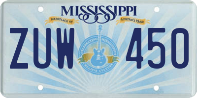 MS license plate ZUW450