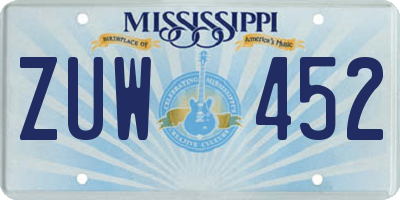 MS license plate ZUW452