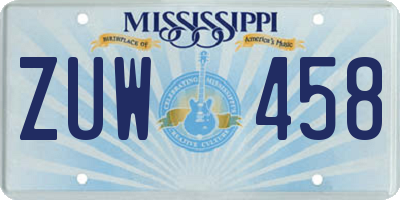 MS license plate ZUW458