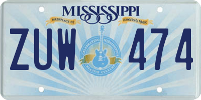 MS license plate ZUW474