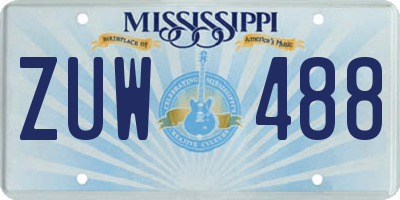 MS license plate ZUW488