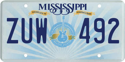 MS license plate ZUW492