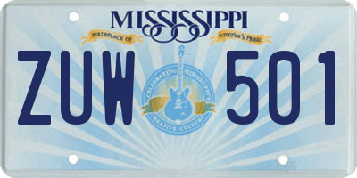 MS license plate ZUW501