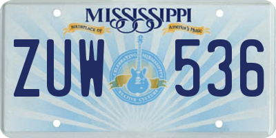 MS license plate ZUW536
