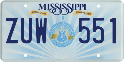MS license plate ZUW551