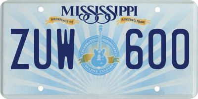 MS license plate ZUW600