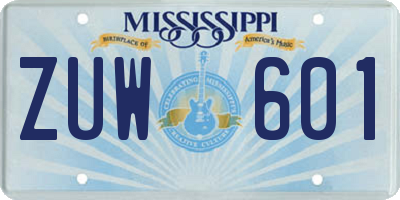 MS license plate ZUW601