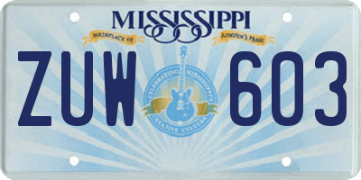 MS license plate ZUW603