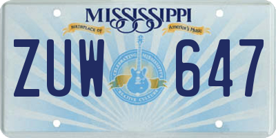 MS license plate ZUW647