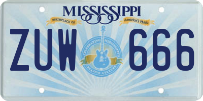 MS license plate ZUW666