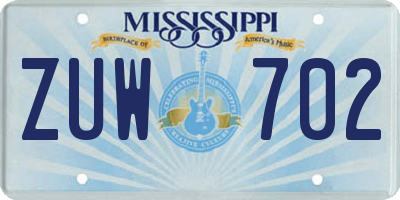 MS license plate ZUW702