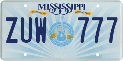 MS license plate ZUW777