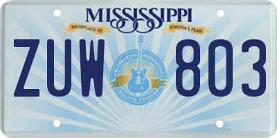 MS license plate ZUW803