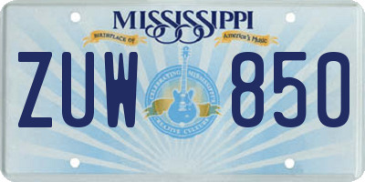 MS license plate ZUW850
