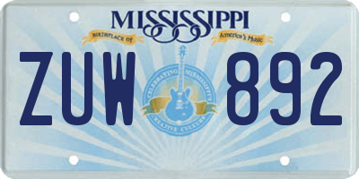 MS license plate ZUW892