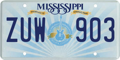 MS license plate ZUW903