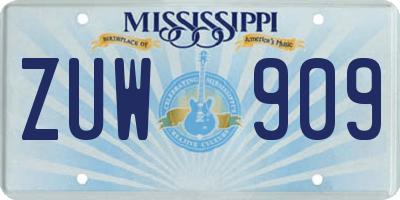 MS license plate ZUW909