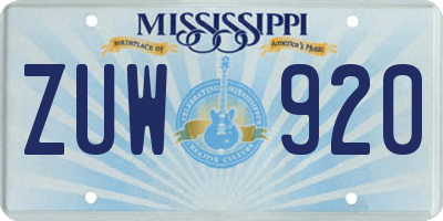 MS license plate ZUW920
