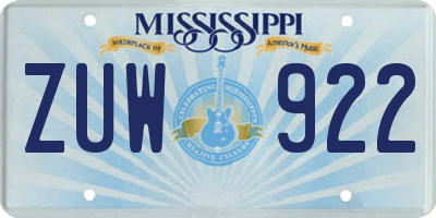 MS license plate ZUW922