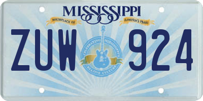 MS license plate ZUW924