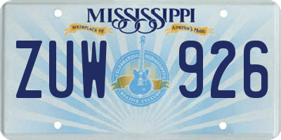 MS license plate ZUW926
